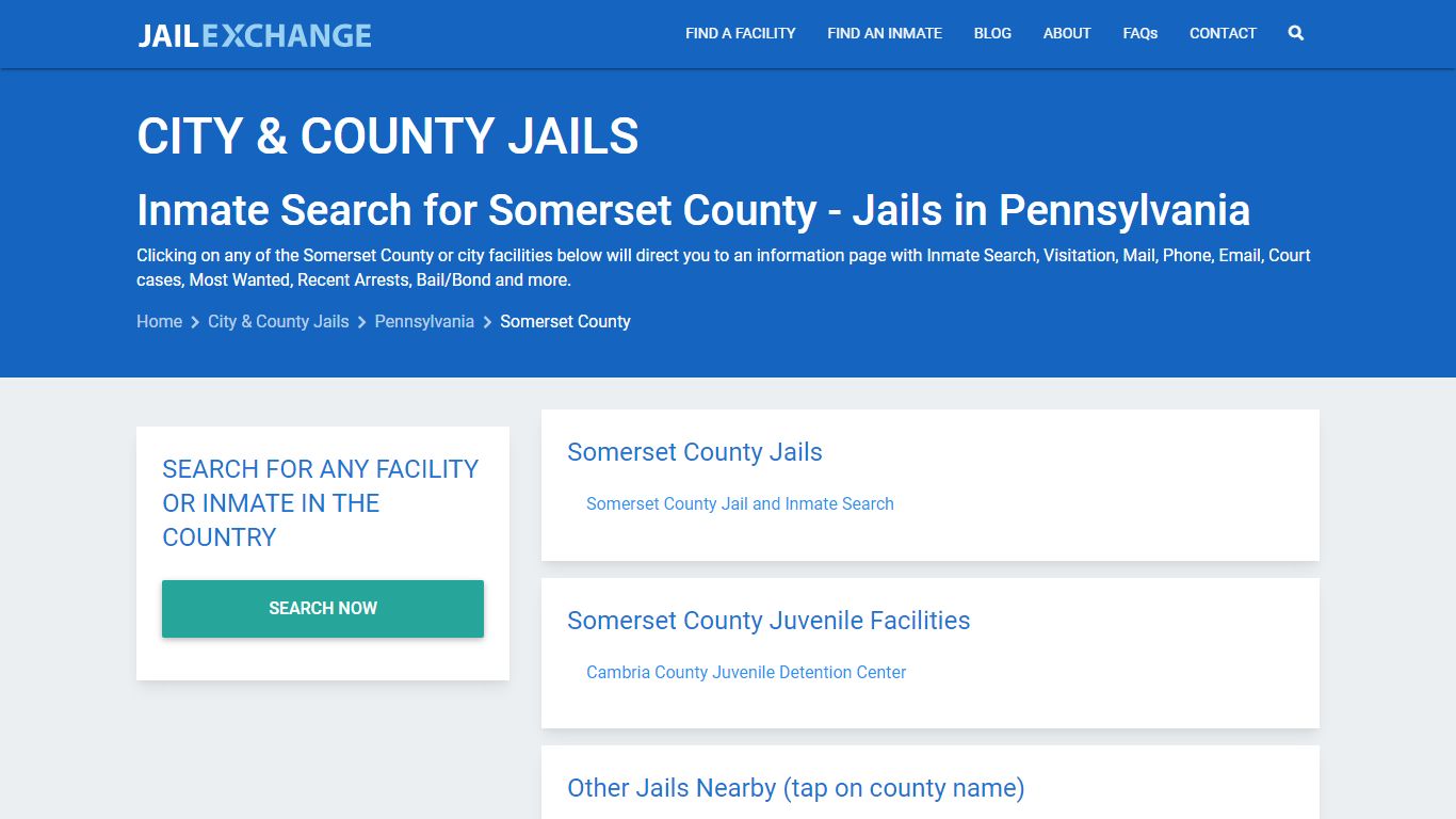 Inmate Search for Somerset County | Jails in Pennsylvania - Jail Exchange